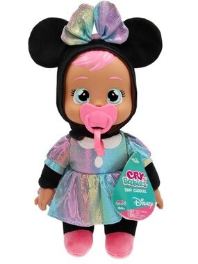 Disney Cry Babies Tiny Cuddles Minnie Mouse Rainbow Baby Doll w Pacifier - NWT